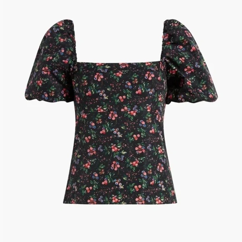Hill House Home Matilda Top XS | Floral Puff Sleeve Smocked Blouse | Taffeta